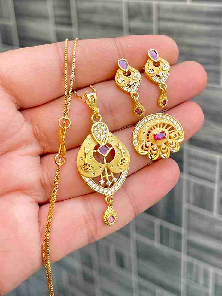 Gold Plated Pendant With Tops Ad Adjustable Ring Combo